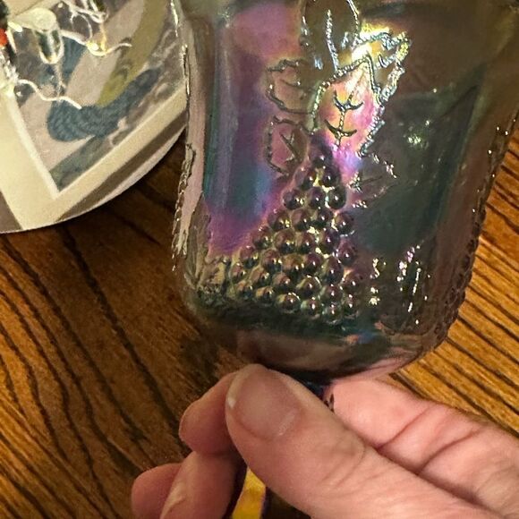 1970’s Carnival Glass Blue Amethyst Iridescent Wine or Water Goblet - Picture 4 of 4